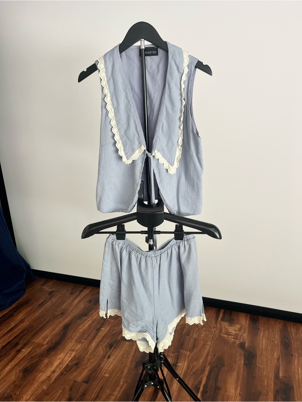 Momo Light Blue Lace-Trim Two-Piece Sleep Set